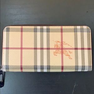 Burberry Plaid Zip Up Wallet